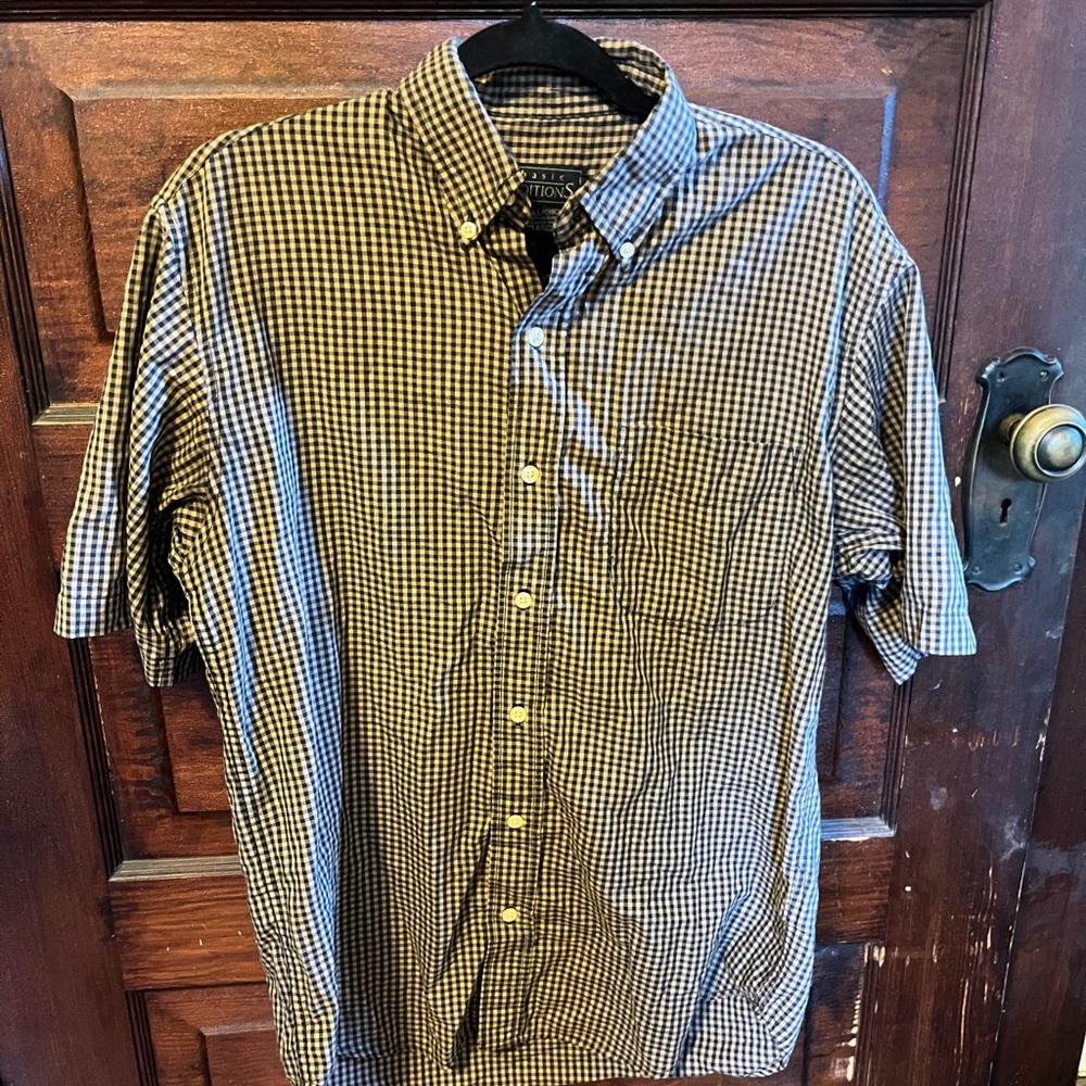 Basic Editions Men's Black and Tan Checkered Shirt